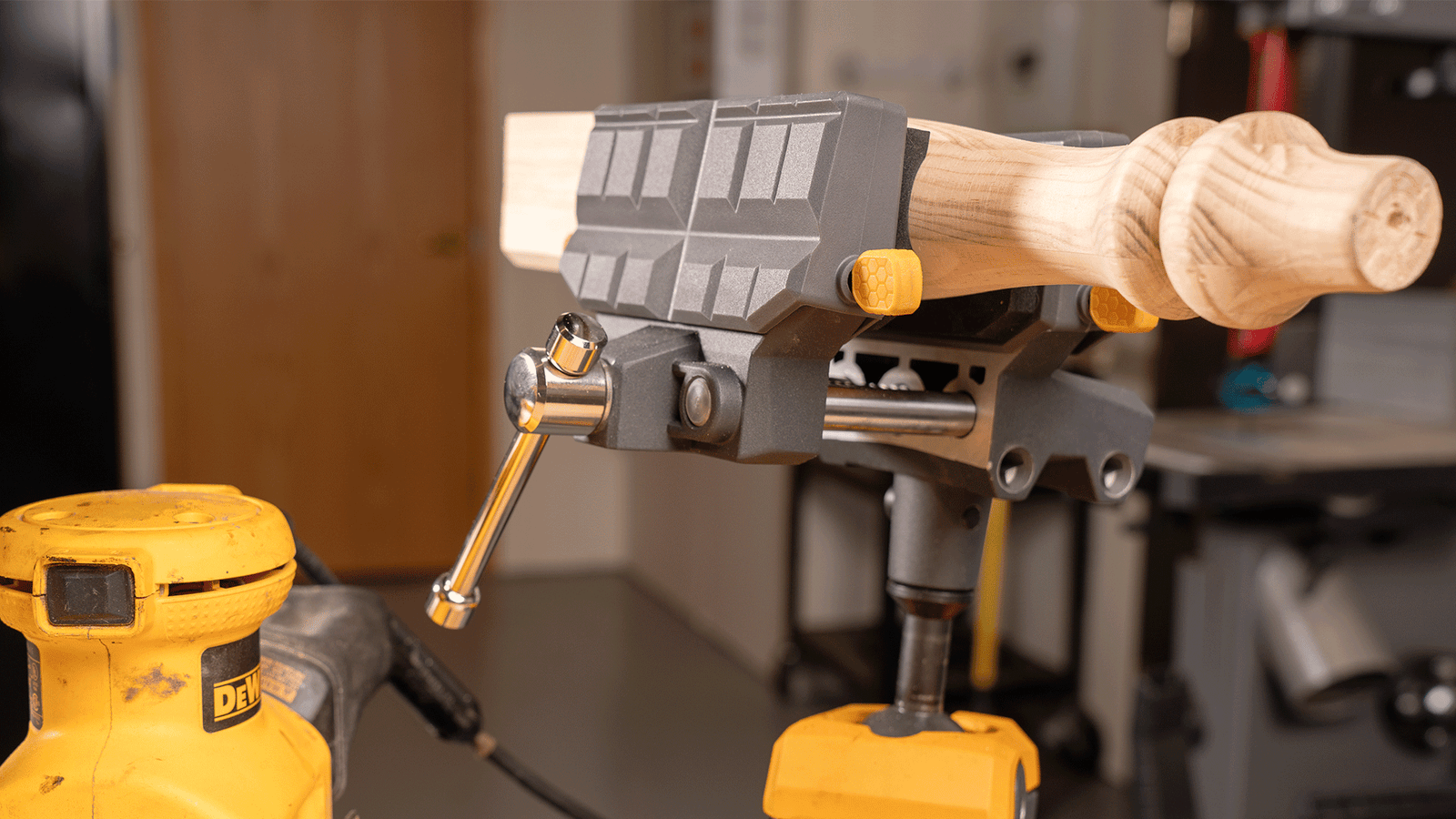 An IQ Vise System to hold a piece of wood.