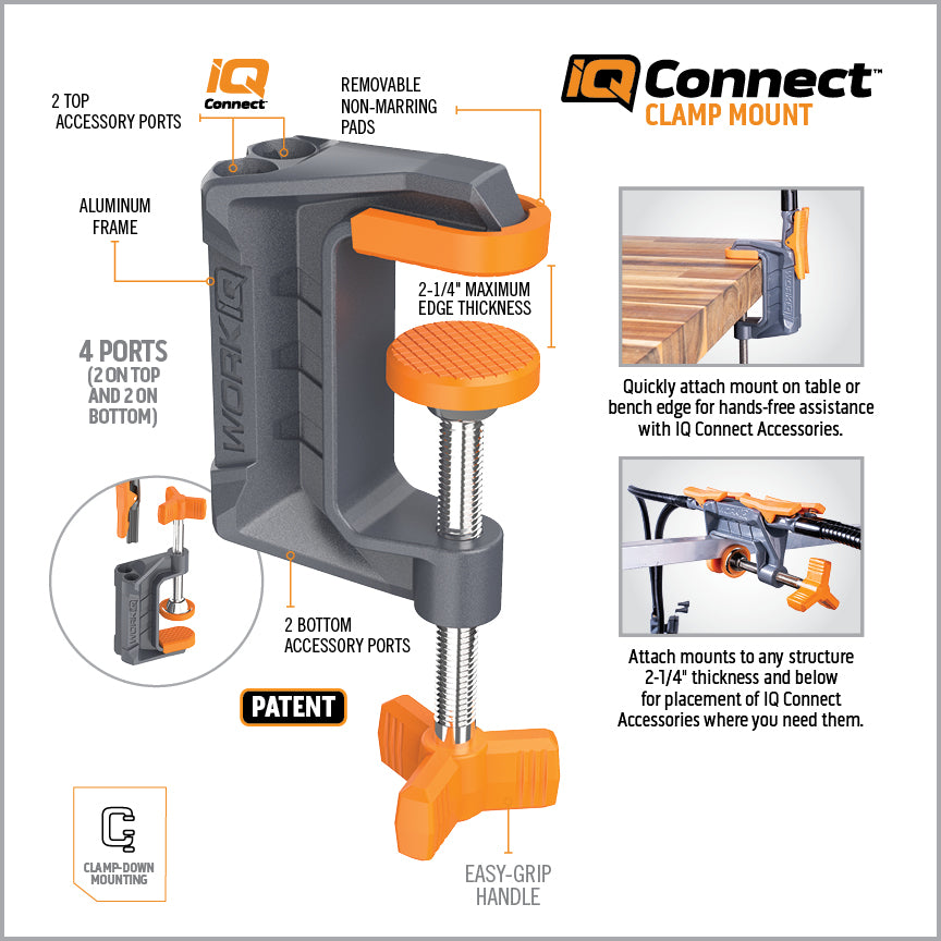 thumbnail image 2 of WORK IQ TOOLS IQ Connect Clamp Mount | 4-Port Non-Marring Mount For Work Light, Magnifier & Phone 2 of 12